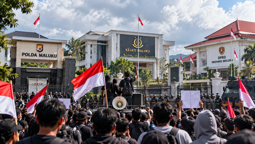 Mahasiswa Kepung Polda, Kejati, dan DPRD Maluku, Desak Pemakzulan Wagub Abdullah Vanath